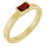 14K Gold Emerald Natural Mozambique Garnet Half-Bezel Family Stackable Ring - Yellow Gold