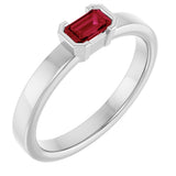 14K Gold Emerald Lab-Grown Ruby Half-Bezel Family Stackable Ring - White Gold