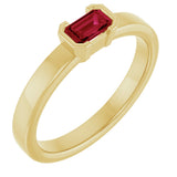 14K Gold Emerald Lab-Grown Ruby Half-Bezel Family Stackable Ring - Yellow Gold