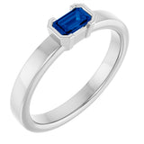 14K Gold Emerald Lab-Grown Blue Sapphire Half-Bezel Family Stackable Ring - White Gold