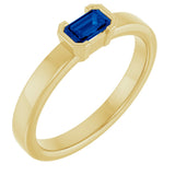 14K Gold Emerald Lab-Grown Blue Sapphire Half-Bezel Family Stackable Ring - Yellow Gold