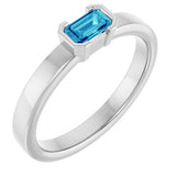 14K Gold Emerald Natural Blue Zircon Half-Bezel Family Stackable Ring - White Gold