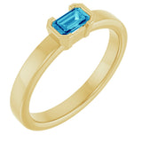 14K Gold Emerald Natural Blue Zircon Half-Bezel Family Stackable Ring - Yellow Gold