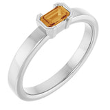 14K Gold Emerald Natural Citrine Half-Bezel Family Stackable Ring - White Gold