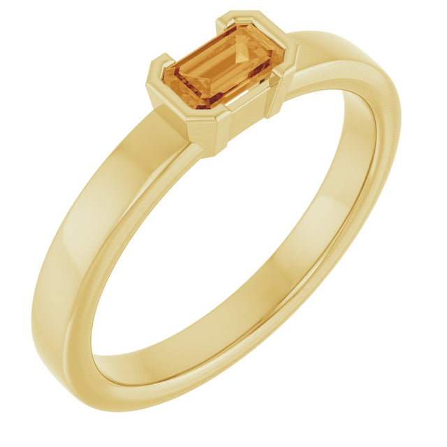 14K Gold Emerald Natural Citrine Half-Bezel Family Stackable Ring - Yellow Gold