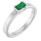 14K Gold Emerald Natural Emerald Half-Bezel Family Stackable Ring - White Gold