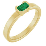 14K Gold Emerald Lab-Grown Emerald Half-Bezel Family Stackable Ring - Yellow Gold