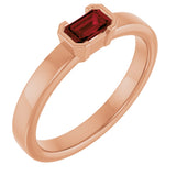 14K Gold Emerald Natural Mozambique Garnet Half-Bezel Family Stackable Ring - Rose Gold