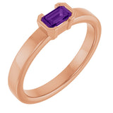 14K Gold Emerald Natural Amethyst Half-Bezel Family Stackable Ring - Rose Gold