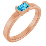 14K Gold Emerald Natural Aquamarine Half-Bezel Family Stackable Ring - Rose Gold