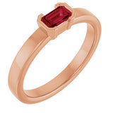14K Gold Emerald Natural Ruby Half-Bezel Family Stackable Ring - Rose Gold