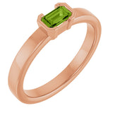 14K Gold Emerald Natural Peridot Half-Bezel Family Stackable Ring - Rose Gold