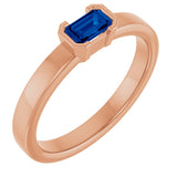 14K Gold Emerald Lab-Grown Blue Sapphire Half-Bezel Family Stackable Ring - Rose Gold