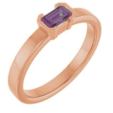 14K Gold Emerald Lab-Grown Alexandrite Half-Bezel Family Stackable Ring - Rose Gold