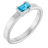 14K Gold Emerald Natural Aquamarine Half-Bezel Family Stackable Ring - White Gold