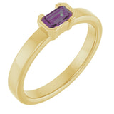 14K Gold Emerald Lab-Grown Alexandrite Half-Bezel Family Stackable Ring - Yellow Gold
