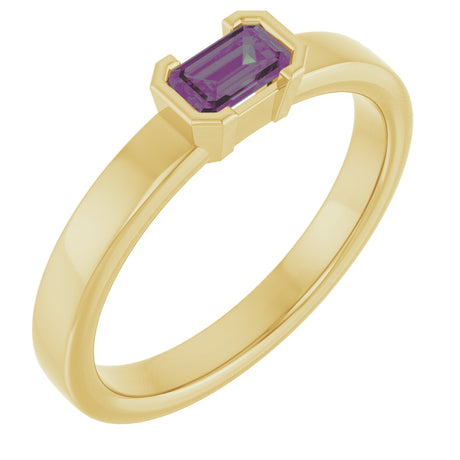 14K Gold Emerald Lab-Grown Alexandrite Half-Bezel Family Stackable Ring - Yellow Gold