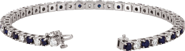 14K Gold Round Lab-Grown Blue Sapphire Line Bracelet - White Gold - view 3