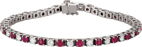 Platinum Round Natural Ruby Line Bracelet