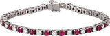 14K Gold Round Natural Ruby Line Bracelet - White Gold