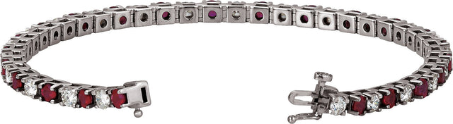 14K Gold Round Lab-Grown Ruby Line Bracelet - White Gold - view 3