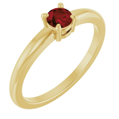 14K Gold Round Natural Mozambique Garnet Solitaire Ring - Yellow Gold
