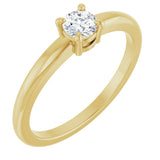 14K Gold Round Natural White Sapphire Solitaire Ring - Yellow Gold