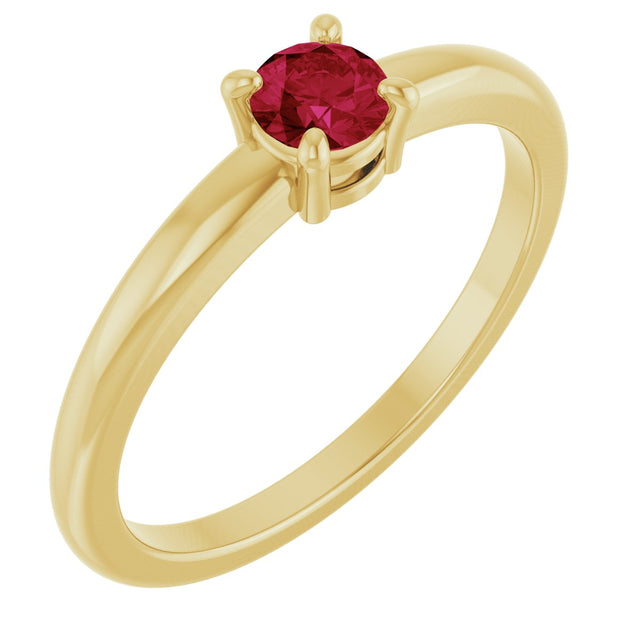 14K Gold Round Natural Ruby Solitaire Ring - Yellow Gold