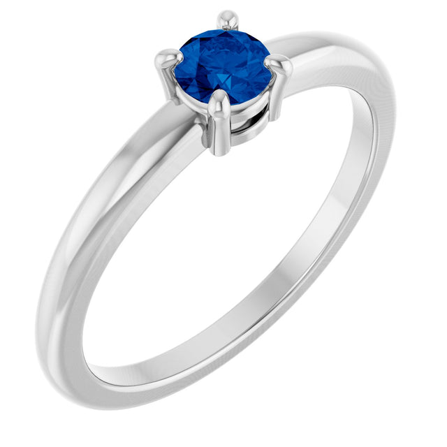 Platinum Round Natural Blue Sapphire Solitaire Ring