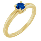 14K Gold Round Natural Blue Sapphire Solitaire Ring - Yellow Gold