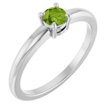 14K Gold Round Natural Peridot Solitaire Ring - White Gold