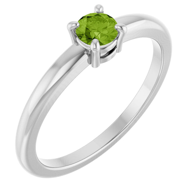 Platinum Round Natural Peridot Solitaire Ring
