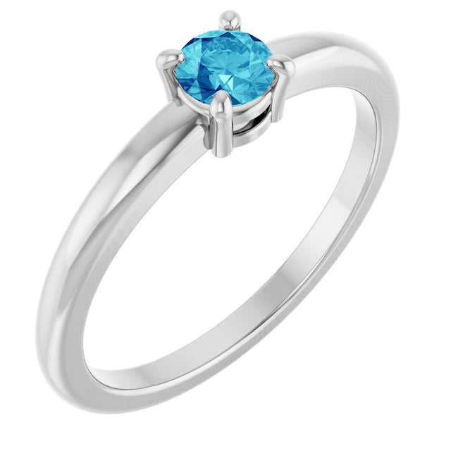 Platinum Round Natural Blue Zircon Solitaire Ring