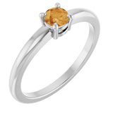 Platinum Round Natural Citrine Solitaire Ring