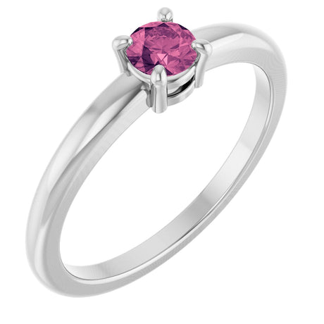 Platinum Round Natural Pink Tourmaline Solitaire Ring
