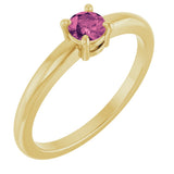 14K Gold Round Natural Pink Tourmaline Solitaire Ring - Yellow Gold