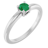 Platinum Round Natural Emerald Solitaire Ring