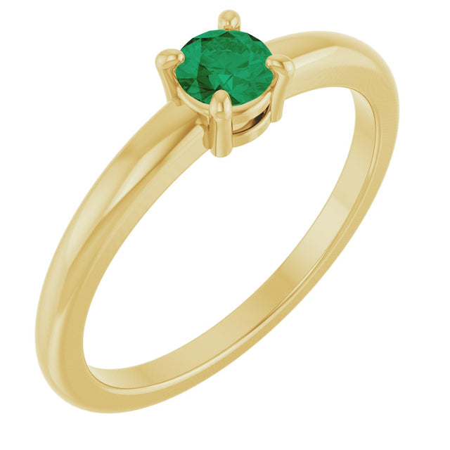 14K Gold Round Natural Emerald Solitaire Ring - Yellow Gold
