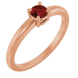 14K Gold Round Natural Mozambique Garnet Solitaire Ring - Rose Gold