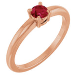 14K Gold Round Natural Ruby Solitaire Ring - Rose Gold