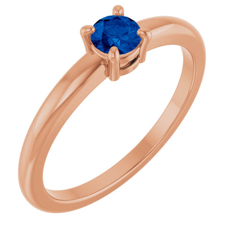 14K Gold Round Natural Blue Sapphire Solitaire Ring - Rose Gold