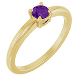 14K Gold Round Natural Amethyst Solitaire Ring - Yellow Gold