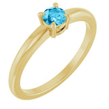 14K Gold Round Natural Aquamarine Solitaire Ring - Yellow Gold