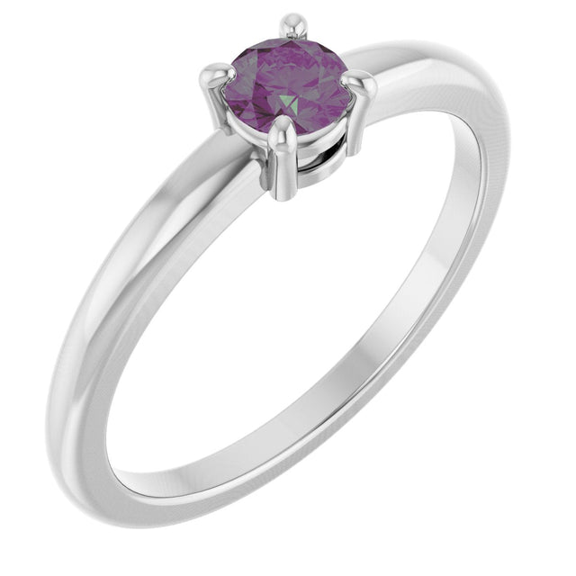 14K Gold Round Lab-Grown Alexandrite Solitaire Ring - White Gold