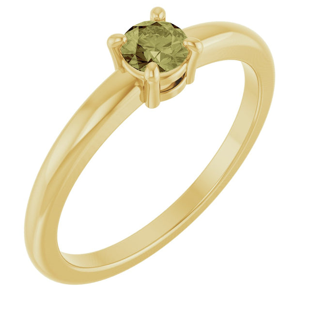 14K Gold Round Natural Green Sapphire Solitaire Ring - Yellow Gold