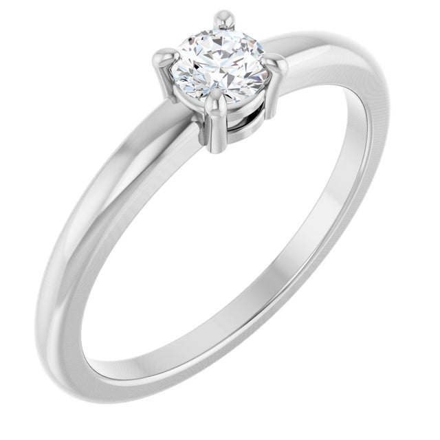 Platinum Round Natural White Sapphire Solitaire Ring