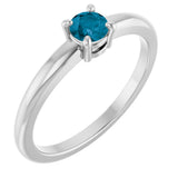 14K Gold Round Natural London Blue Topaz Solitaire Ring - White Gold