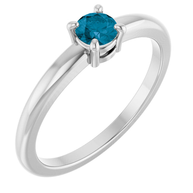 14K Gold Round Natural London Blue Topaz Solitaire Ring - White Gold