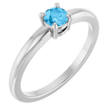 14K Gold Round Natural Swiss Blue Topaz Solitaire Ring - White Gold