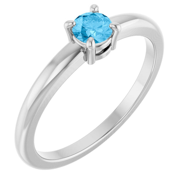 14K Gold Round Natural Swiss Blue Topaz Solitaire Ring - White Gold